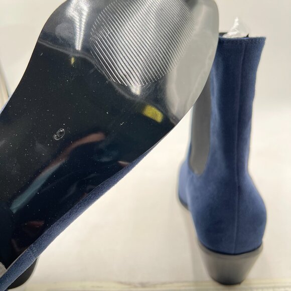 FOWT Deep Blue Men Fashion Round Toe Block Low Heel Stretchy Pull On Ankle Boots